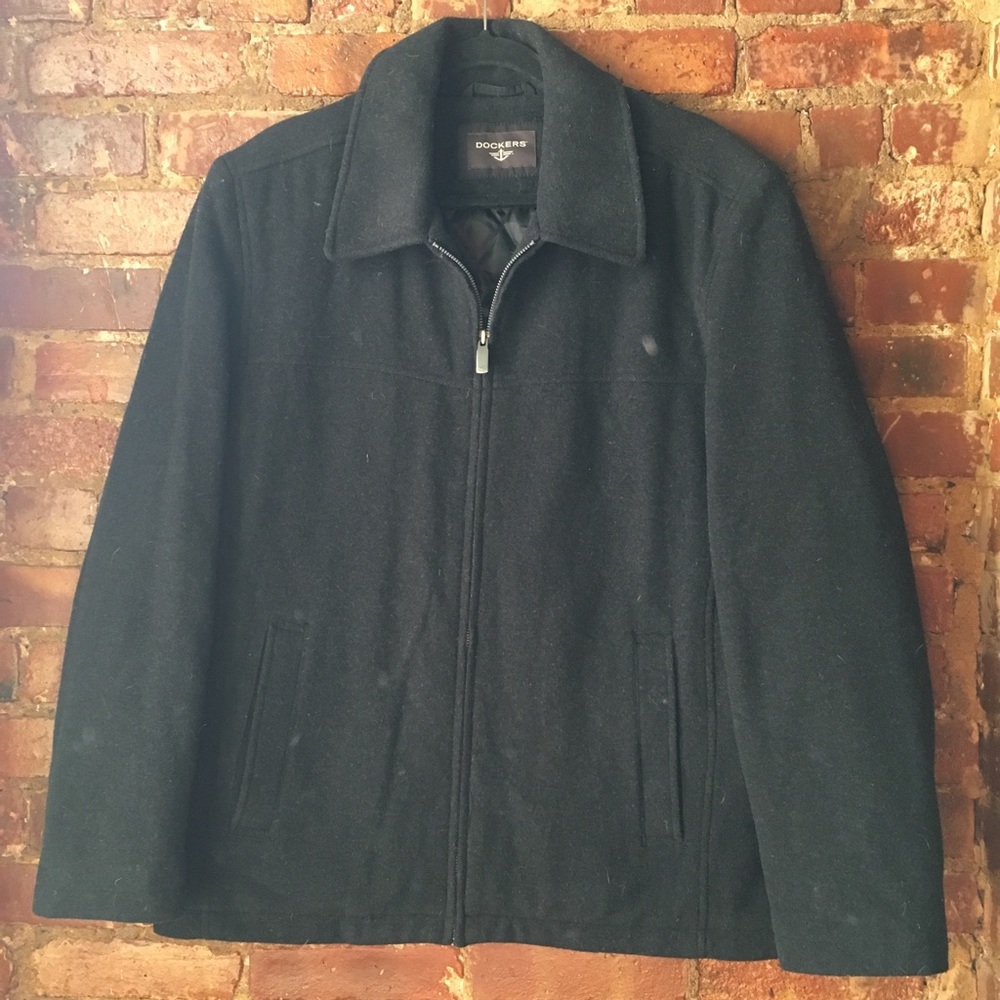 Black zip up heavy overcoat